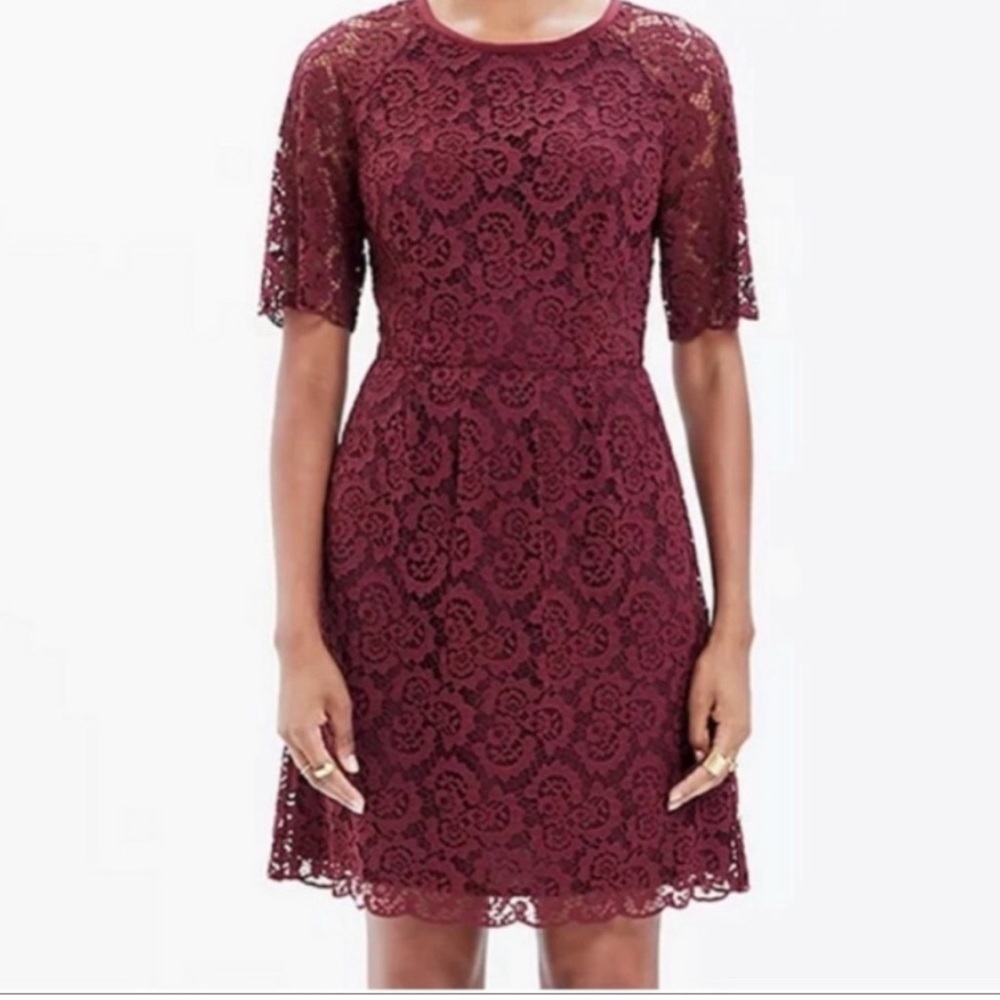 Madewell Burgundy Lace Knee Length Magnolia Dress Women’s Sz 8 Party Wedding